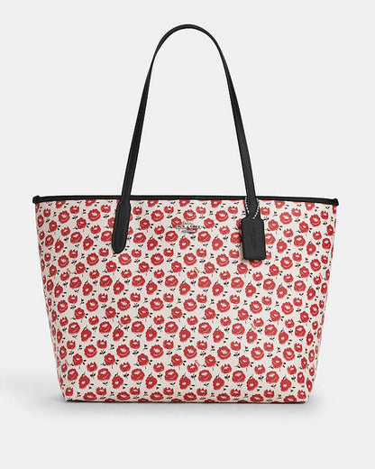 City Tote Bag With Floral Print Silver-Chalk-Black Multi Silver-Chalk-Black Multi