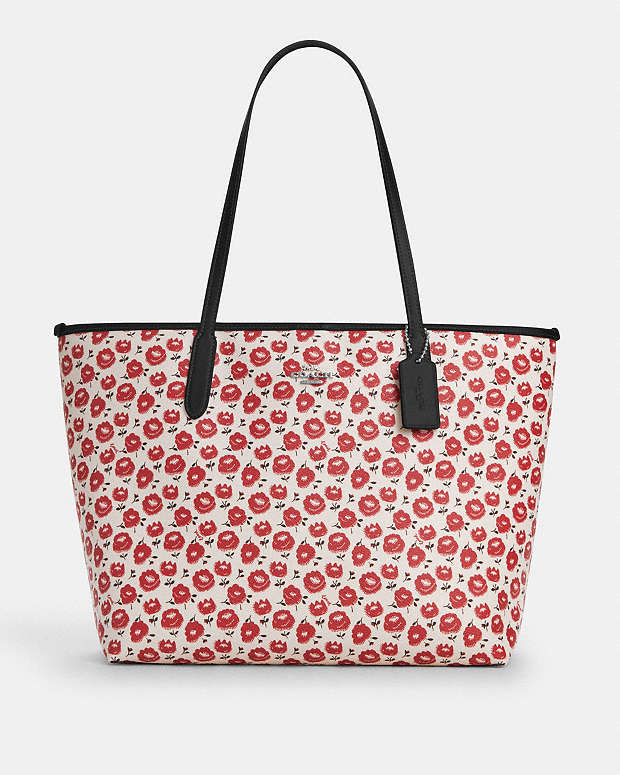 City Tote Bag With Floral Print Silver-Chalk-Black Multi Silver-Chalk-Black Multi