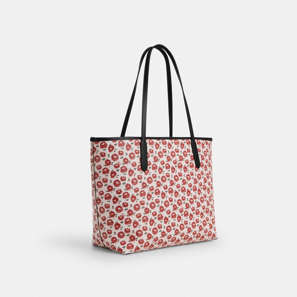 City Tote Bag With Floral Print Silver-Chalk-Black Multi Silver-Chalk-Black Multi