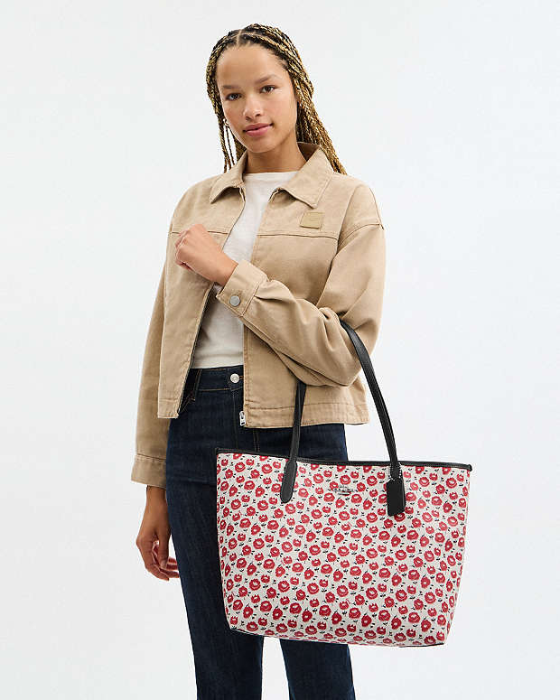 City Tote Bag With Floral Print Silver-Chalk-Black Multi Silver-Chalk-Black Multi