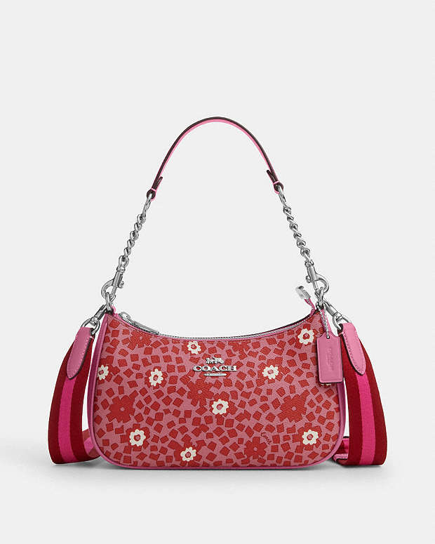 Teri Shoulder Bag With Floral Print Silver-Pink Multi Silver-Pink Multi
