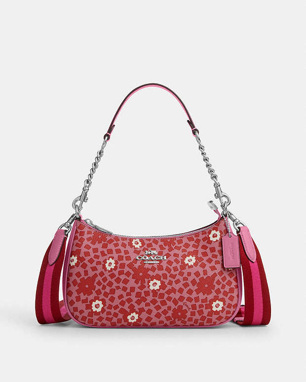 Teri Shoulder Bag With Floral Print Silver-Pink Multi Silver-Pink Multi