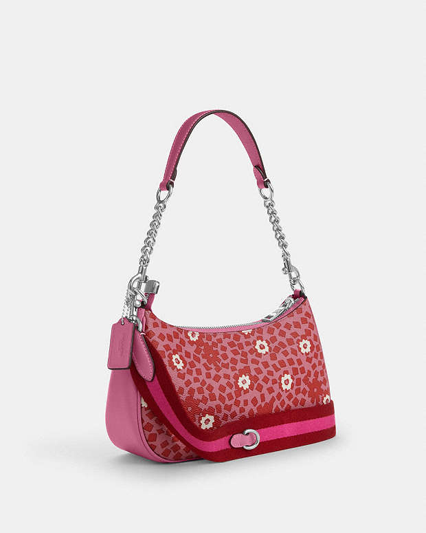 Teri Shoulder Bag With Floral Print Silver-Pink Multi Silver-Pink Multi