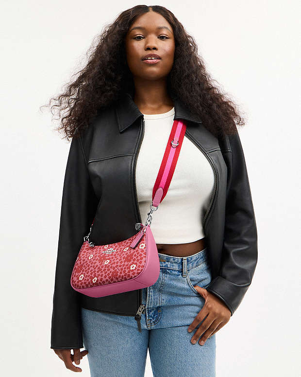 Teri Shoulder Bag With Floral Print Silver-Pink Multi Silver-Pink Multi