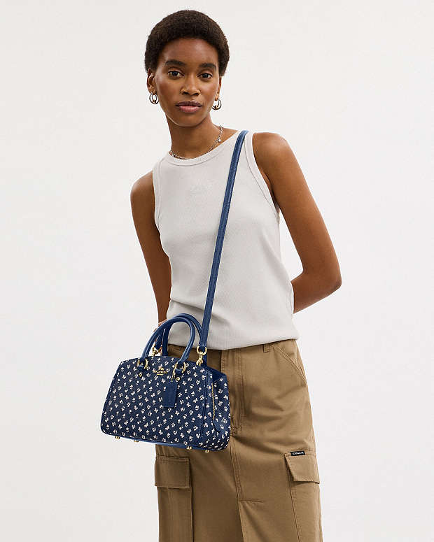 Savannah Small Carryall Bag With Floral Print Gold-Deep Blue Multi Gold-Deep Blue Multi