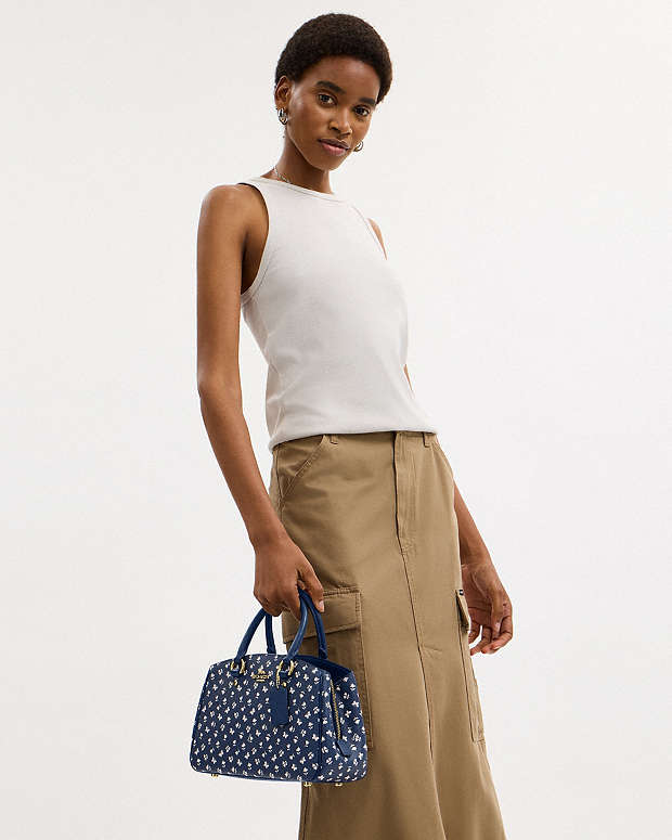 Savannah Small Carryall Bag With Floral Print Gold-Deep Blue Multi Gold-Deep Blue Multi