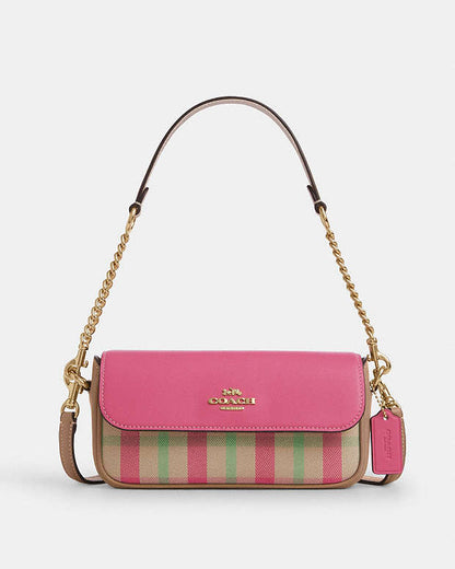 Hailey Flap Bag With Plaid Print Gold-Pink Multi Gold-Pink Multi