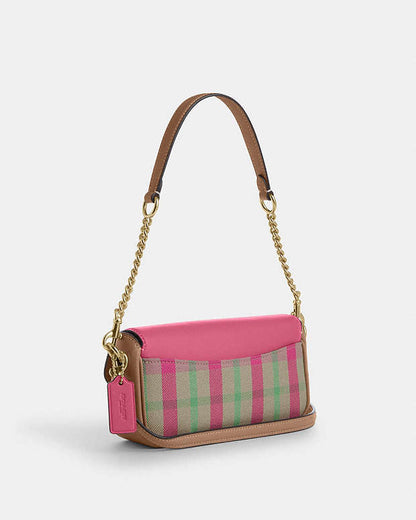 Hailey Flap Bag With Plaid Print Gold-Pink Multi Gold-Pink Multi