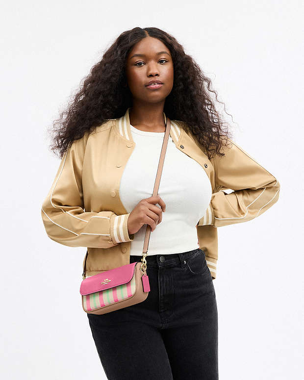 Hailey Flap Bag With Plaid Print Gold-Pink Multi Gold-Pink Multi