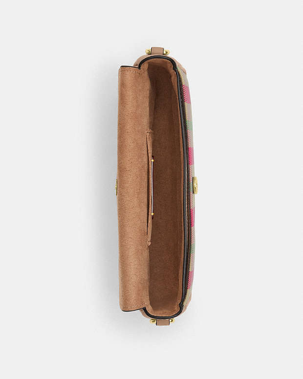 Hailey Flap Bag With Plaid Print Gold-Pink Multi Gold-Pink Multi