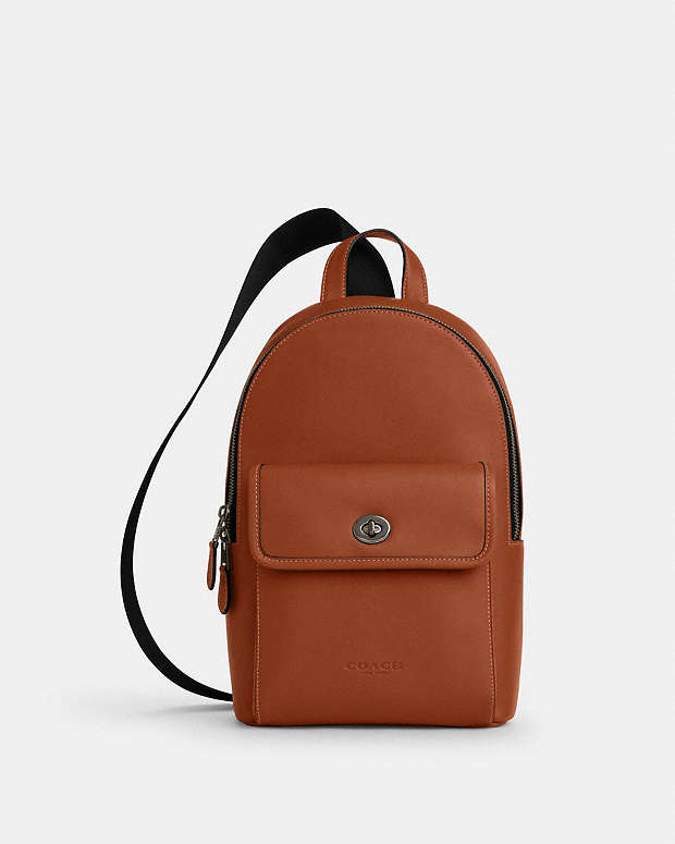 Turnlock Sling Pack Smooth Leather-Gunmetal-Tan Smooth Leather-Gunmetal-Tan