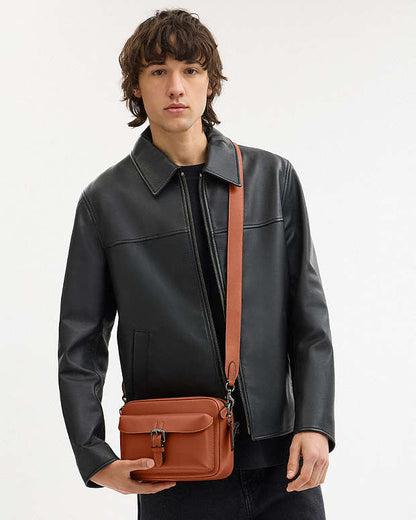 Warner Crossbody Bag Smooth Leather-Gunmetal-Tan Smooth Leather-Gunmetal-Tan