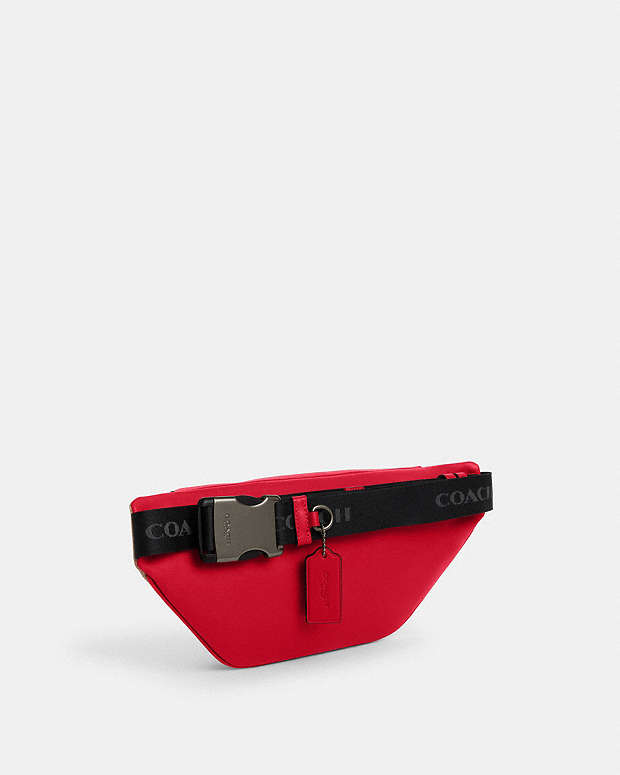Racer Small Belt Bag In Maxi Signature Canvas Qb-Tan-Bold Red Qb-Tan-Bold Red