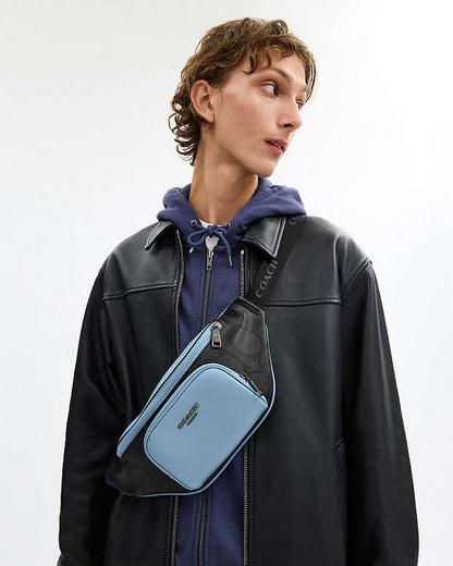 Racer Small Belt Bag In Maxi Signature Canvas Qb-Charcoal-Pool Qb-Charcoal-Pool