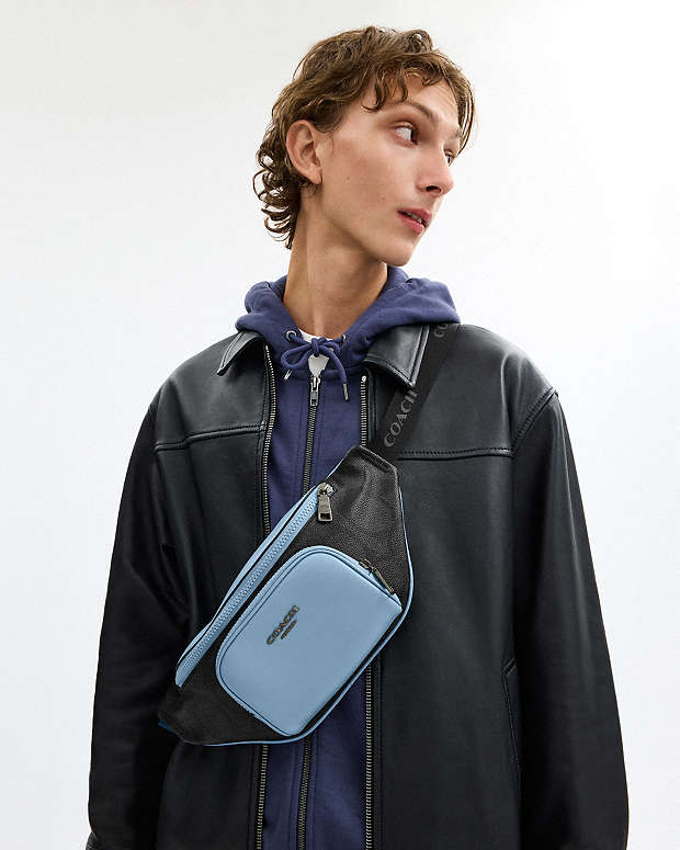 Racer Small Belt Bag In Maxi Signature Canvas Qb-Charcoal-Pool Qb-Charcoal-Pool