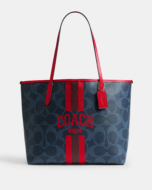 City Tote Bag In Signature Canvas With Coach Graphic Im-Denim-Bold Red Im-Denim-Bold Red