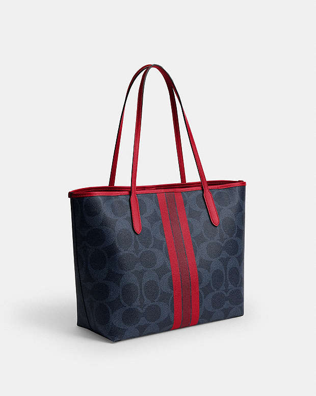 City Tote Bag In Signature Canvas With Coach Graphic Im-Denim-Bold Red Im-Denim-Bold Red