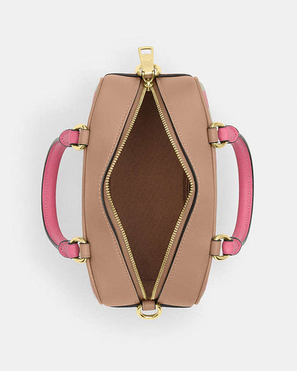 Satchel Crossbody Bag With Plaid Print Gold-Pink Multi Gold-Pink Multi