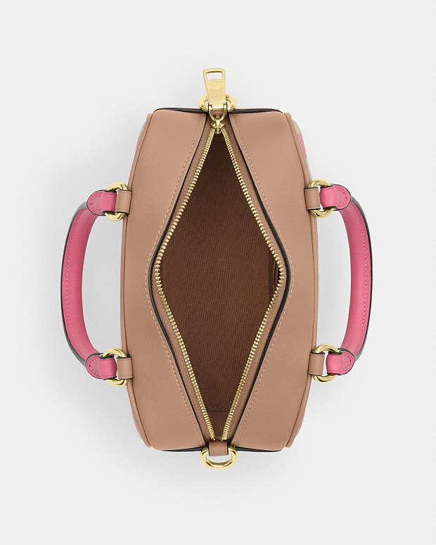 Satchel Crossbody Bag With Plaid Print Gold-Pink Multi Gold-Pink Multi
