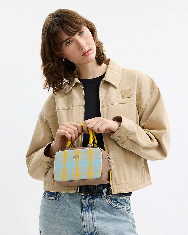 Satchel Crossbody Bag With Plaid Print Im-Bright Maize Multi Im-Bright Maize Multi