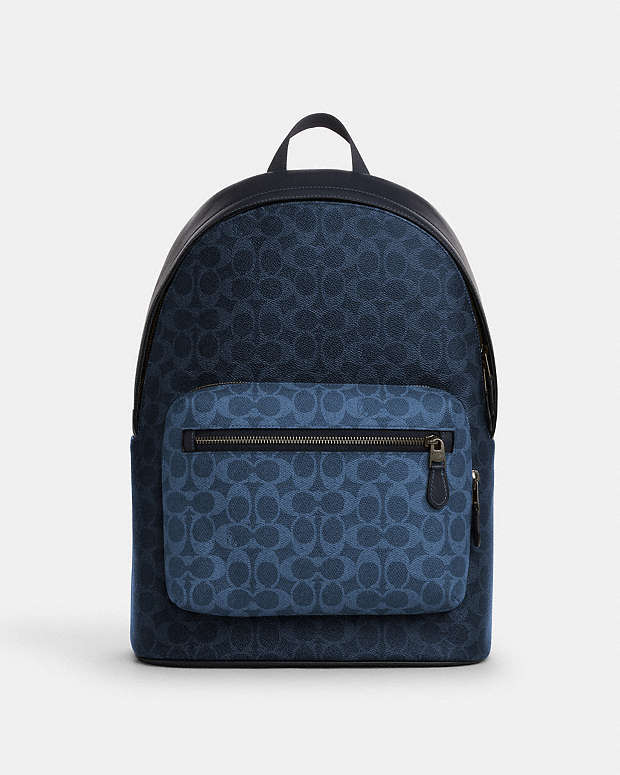 West Backpack In Blocked Signature Canvas Signature Canvas-Qb-Denim-Light Denim Signature Canvas-Qb-Denim-Light Denim