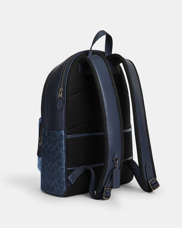 West Backpack In Blocked Signature Canvas Signature Canvas-Qb-Denim-Light Denim Signature Canvas-Qb-Denim-Light Denim