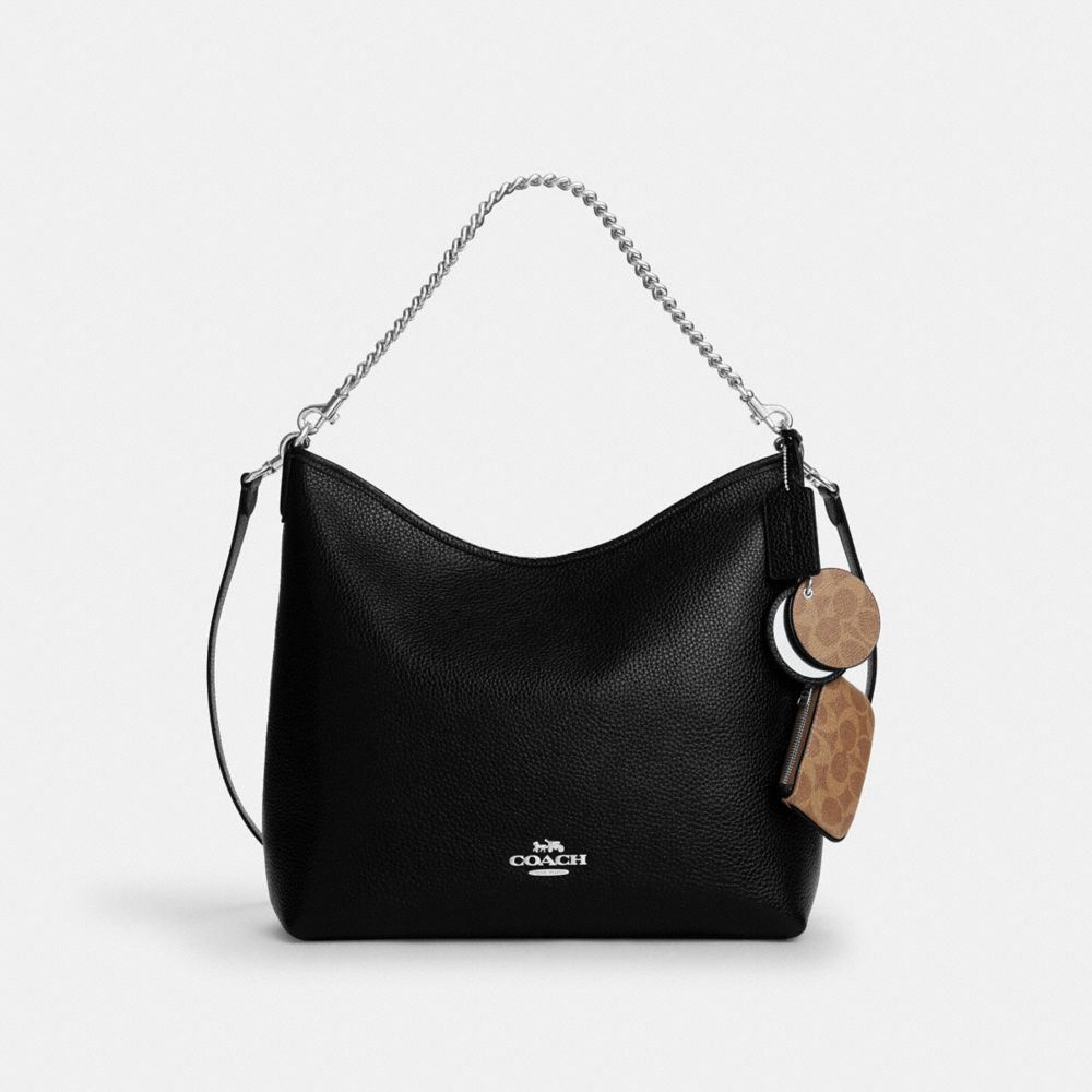 Laurel Large Shoulder Bag With Mirror Charm And Pouch Pebbled Leather-Sv-Black-Tan Pebbled Leather-Sv-Black-Tan