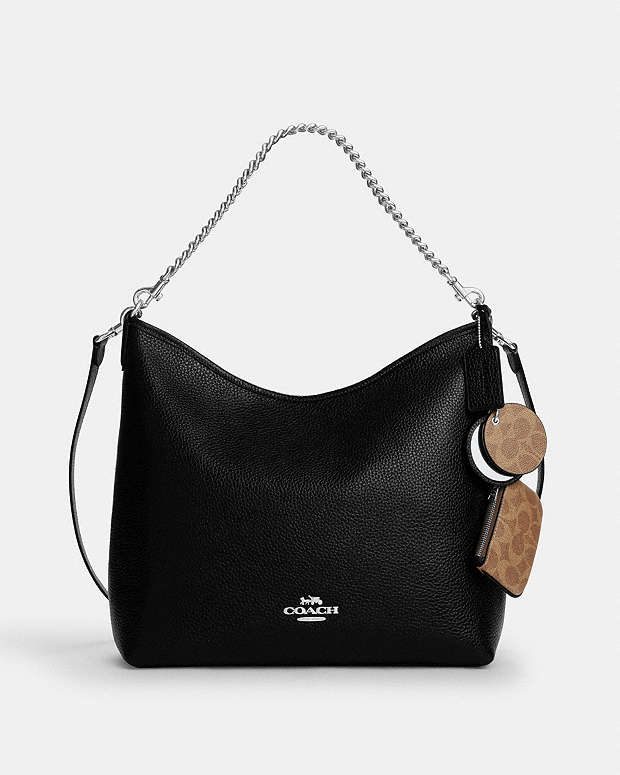 Laurel Large Shoulder Bag With Mirror Charm And Pouch Pebbled Leather-Sv-Black-Tan Pebbled Leather-Sv-Black-Tan