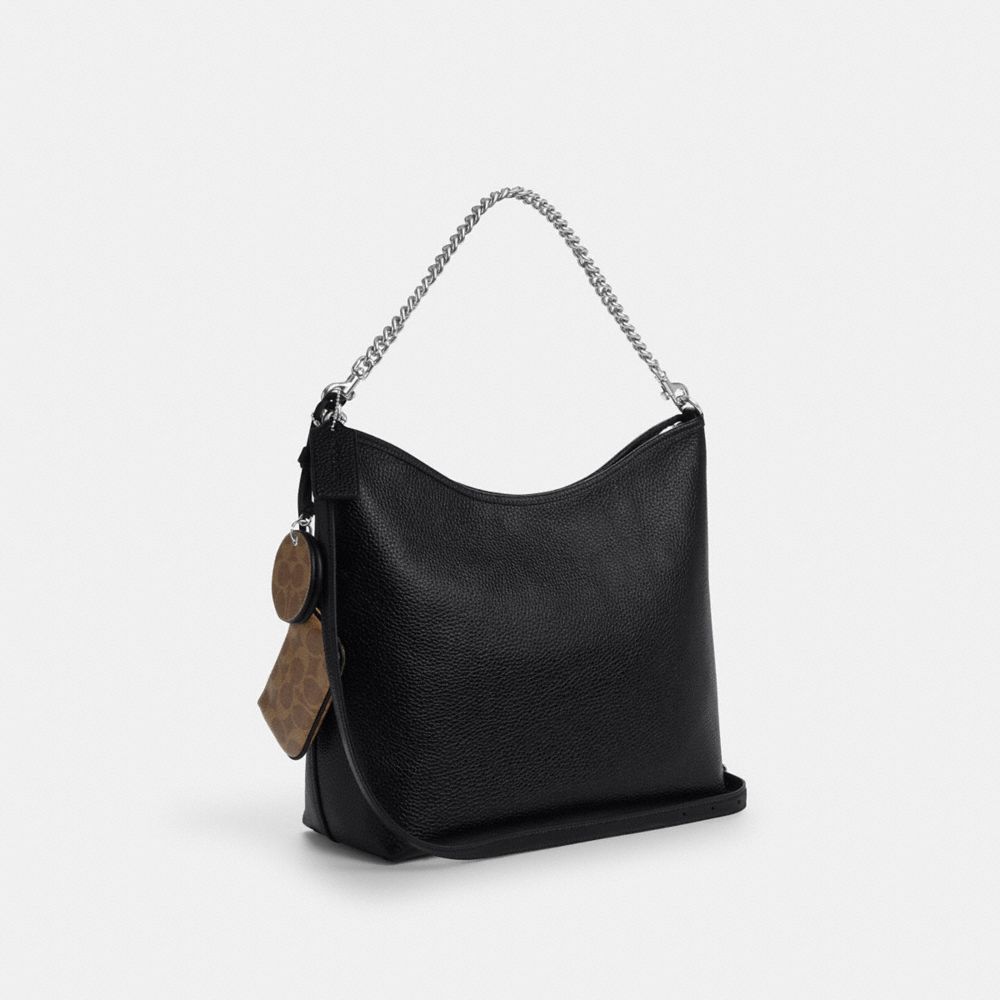 Laurel Large Shoulder Bag With Mirror Charm And Pouch Pebbled Leather-Sv-Black-Tan Pebbled Leather-Sv-Black-Tan