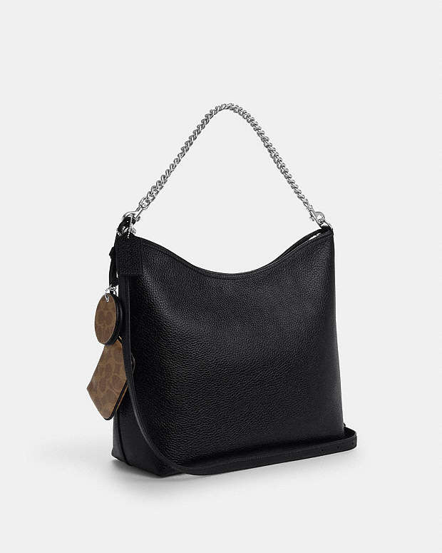 Laurel Large Shoulder Bag With Mirror Charm And Pouch Pebbled Leather-Sv-Black-Tan Pebbled Leather-Sv-Black-Tan