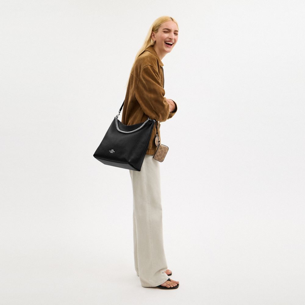 Laurel Large Shoulder Bag With Mirror Charm And Pouch Pebbled Leather-Sv-Black-Tan Pebbled Leather-Sv-Black-Tan