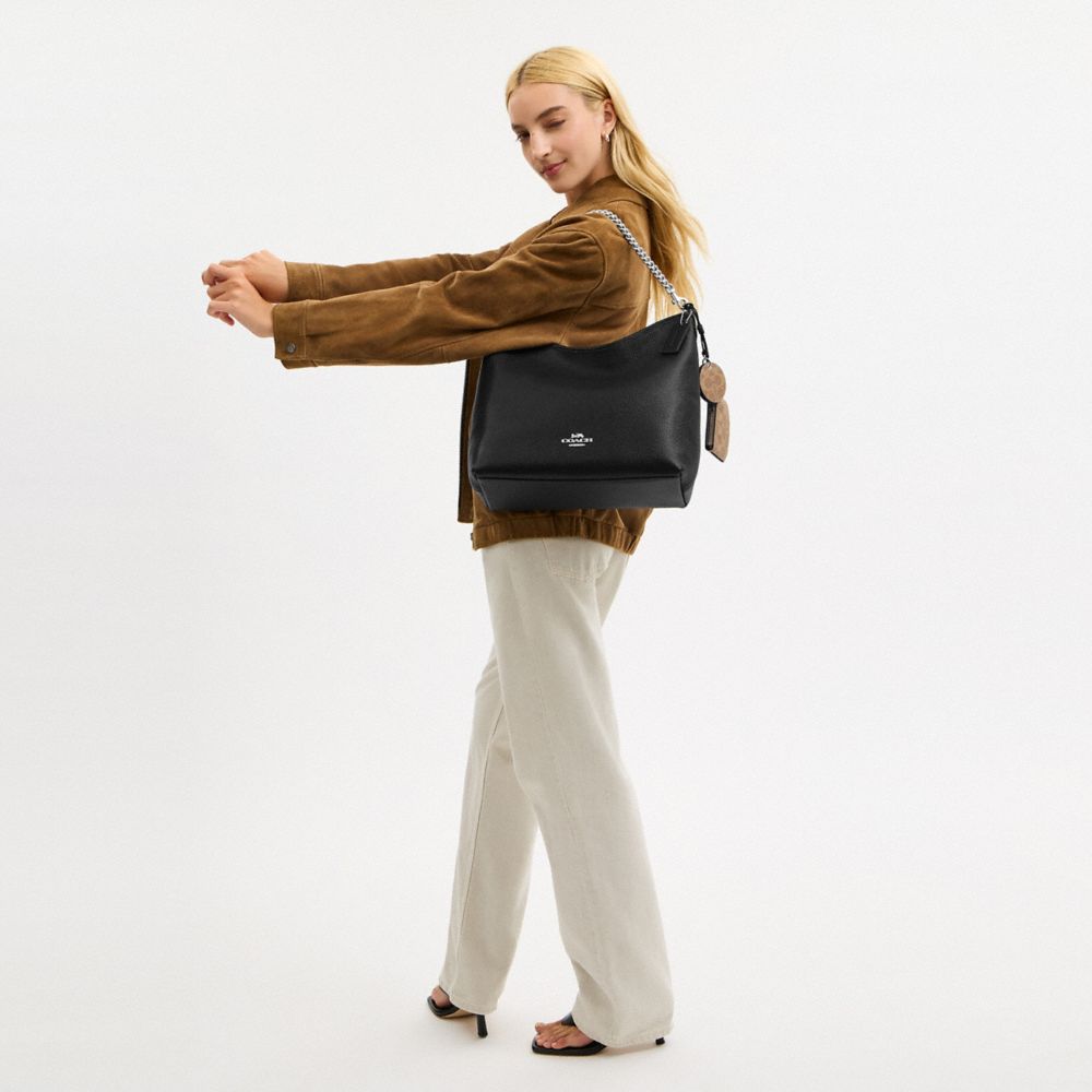 Laurel Large Shoulder Bag With Mirror Charm And Pouch Pebbled Leather-Sv-Black-Tan Pebbled Leather-Sv-Black-Tan