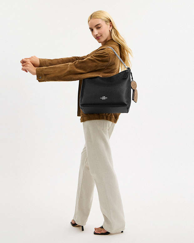 Laurel Large Shoulder Bag With Mirror Charm And Pouch Pebbled Leather-Sv-Black-Tan Pebbled Leather-Sv-Black-Tan