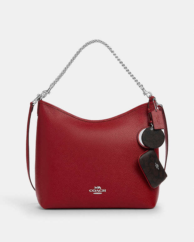 Laurel Large Shoulder Bag With Mirror Charm And Pouch Pebbled Leather-Sv-Dark Cardinal-Walnut Pebbled Leather-Sv-Dark Cardinal-Walnut