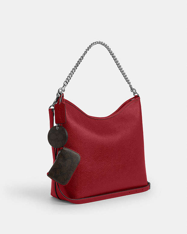Laurel Large Shoulder Bag With Mirror Charm And Pouch Pebbled Leather-Sv-Dark Cardinal-Walnut Pebbled Leather-Sv-Dark Cardinal-Walnut
