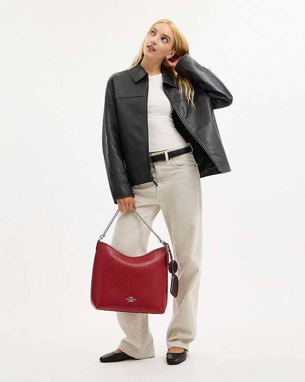 Laurel Large Shoulder Bag With Mirror Charm And Pouch Pebbled Leather-Sv-Dark Cardinal-Walnut Pebbled Leather-Sv-Dark Cardinal-Walnut