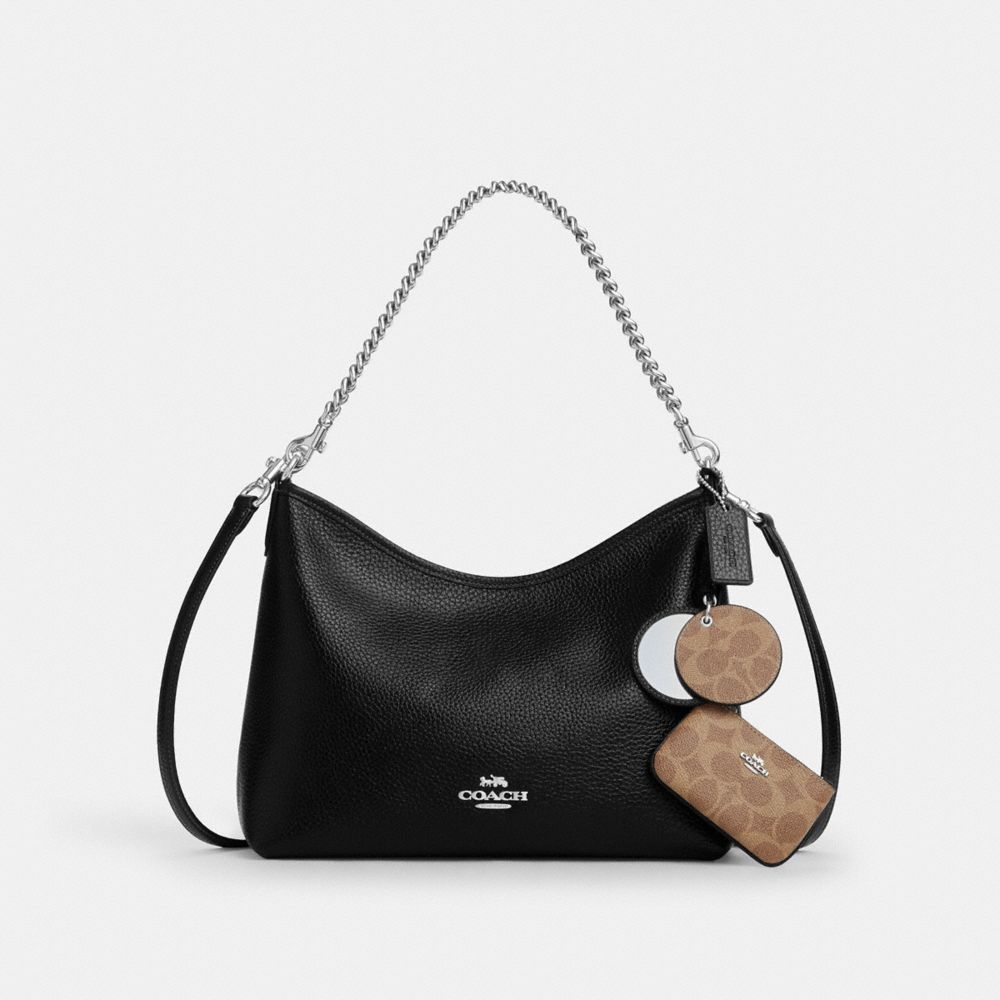 Laurel Shoulder Bag With Mirror Charm And Pouch Pebbled Leather-Sv-Black-Tan Pebbled Leather-Sv-Black-Tan