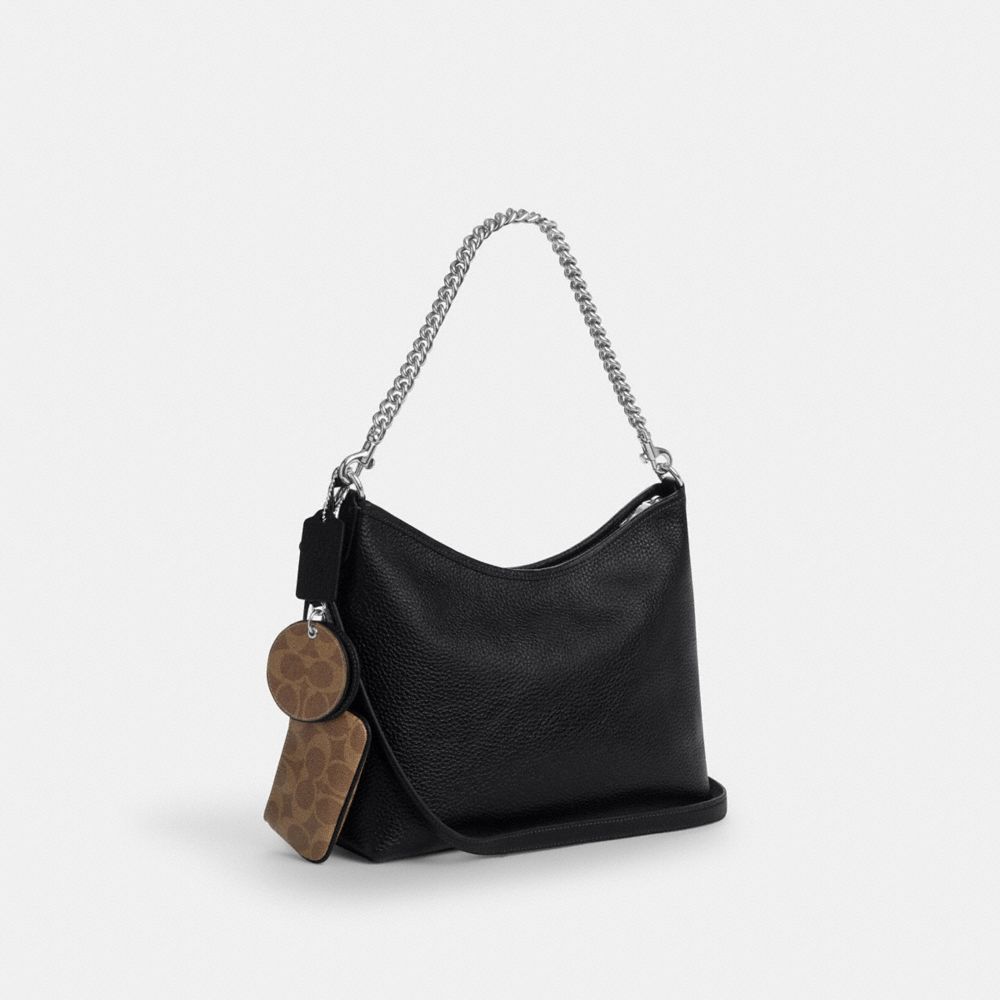 Laurel Shoulder Bag With Mirror Charm And Pouch Pebbled Leather-Sv-Black-Tan Pebbled Leather-Sv-Black-Tan