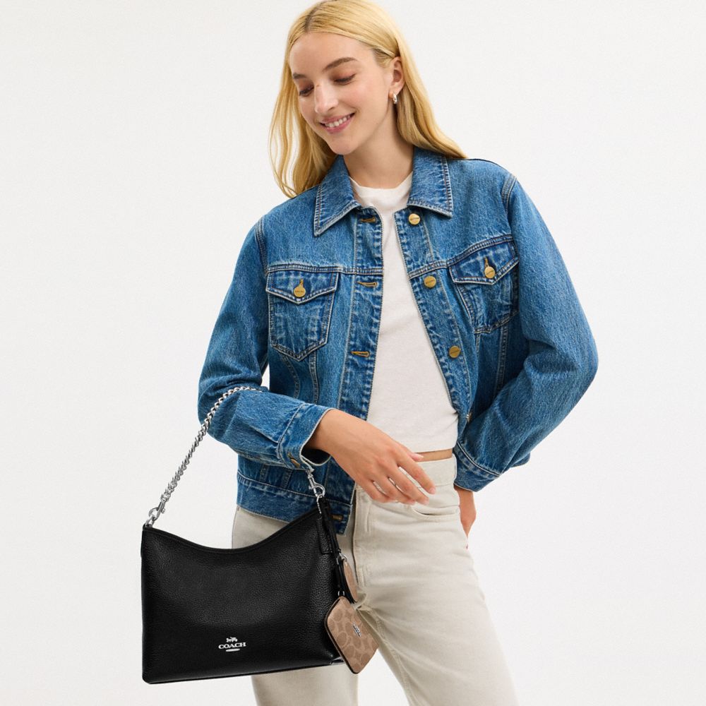 Laurel Shoulder Bag With Mirror Charm And Pouch Pebbled Leather-Sv-Black-Tan Pebbled Leather-Sv-Black-Tan