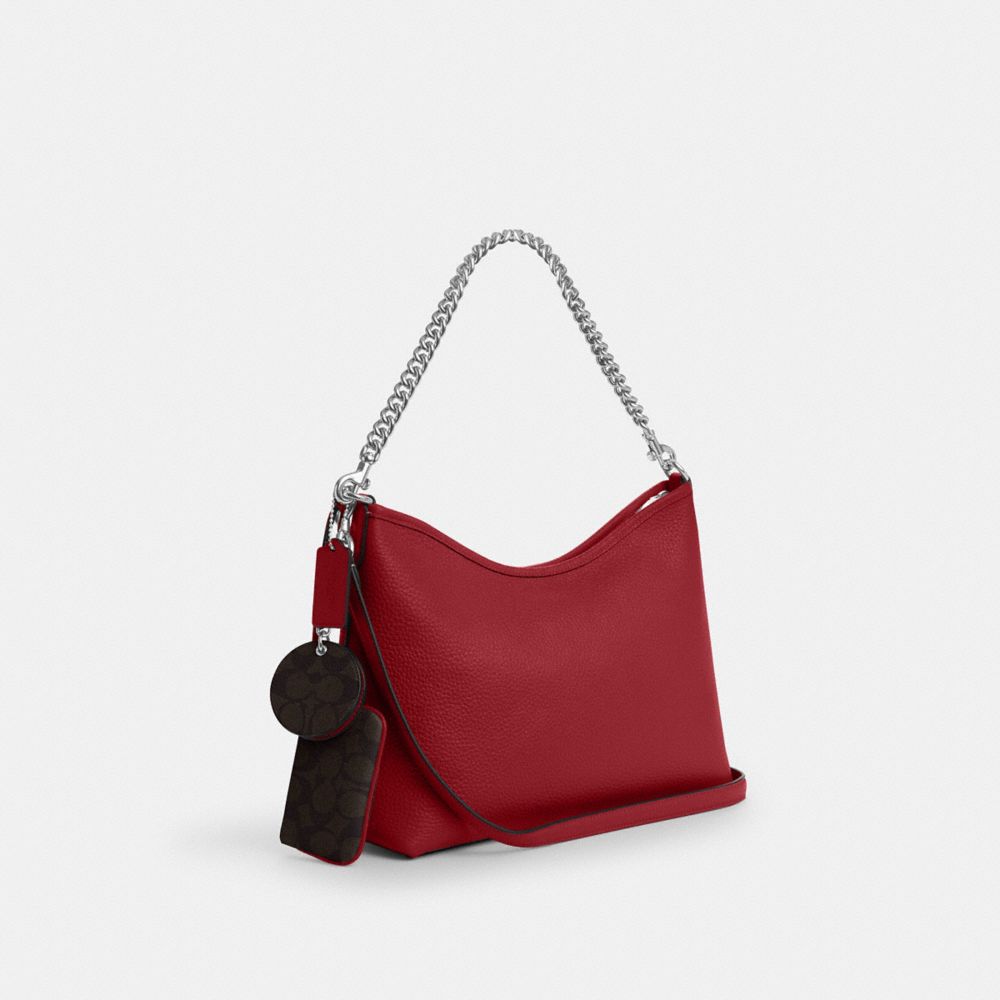 Laurel Shoulder Bag With Mirror Charm And Pouch Pebbled Leather-Sv-Dark Cardinal-Walnut Pebbled Leather-Sv-Dark Cardinal-Walnut