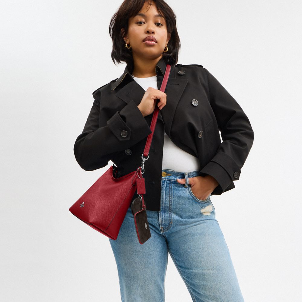 Laurel Shoulder Bag With Mirror Charm And Pouch Pebbled Leather-Sv-Dark Cardinal-Walnut Pebbled Leather-Sv-Dark Cardinal-Walnut