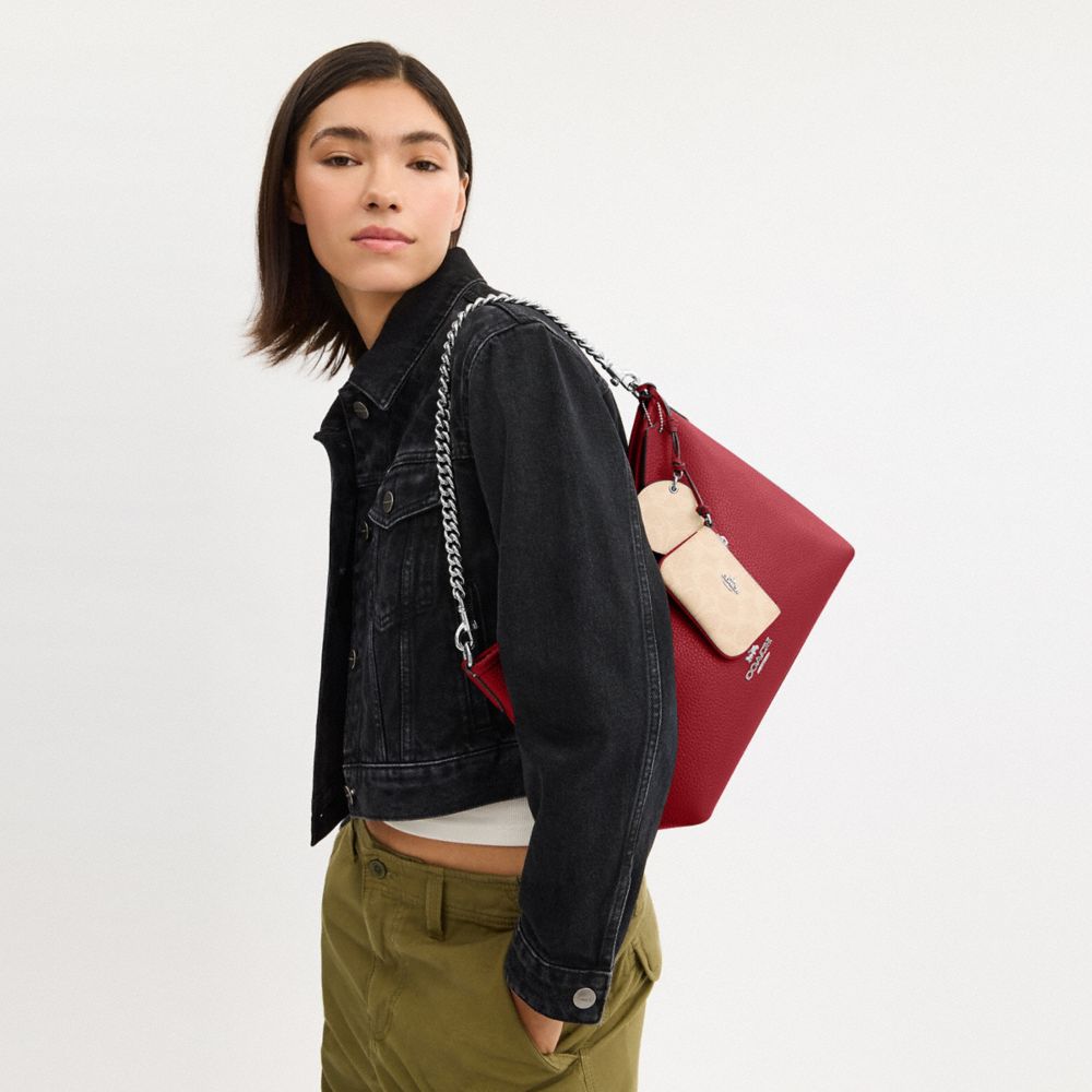 Laurel Shoulder Bag With Mirror Charm And Pouch Pebbled Leather-Sv-Dark Cardinal-Walnut Pebbled Leather-Sv-Dark Cardinal-Walnut