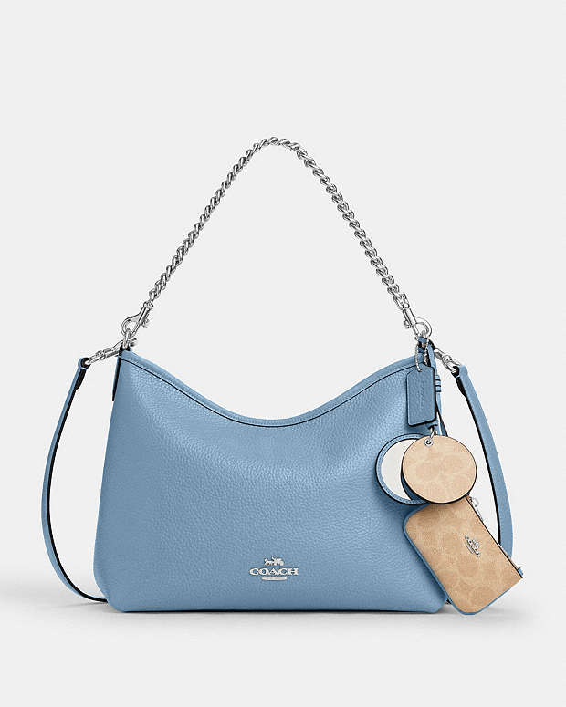 Laurel Shoulder Bag With Mirror Charm And Pouch Pebbled Leather-Sv-Pool-Sand Pebbled Leather-Sv-Pool-Sand
