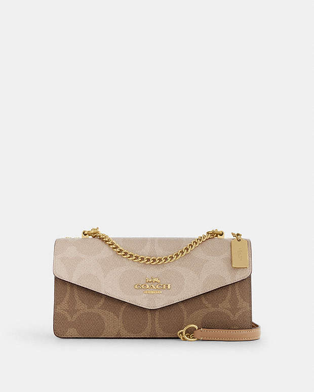 Klare Envelope Crossbody Bag In Blocked Signature Canvas Gold-Sand-Tan Gold-Sand-Tan