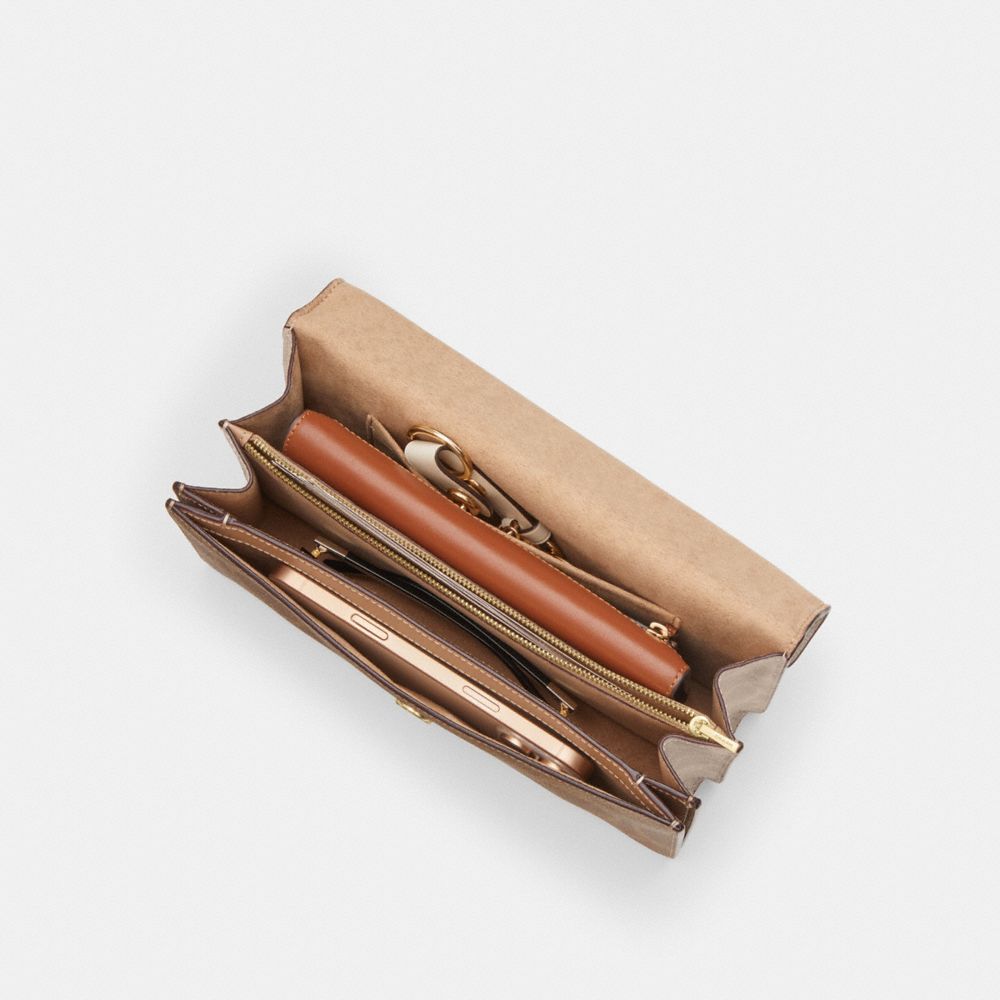 Coach Klare Envelope Crossbody Bag In Blocked Signature Canvas Gold Sand Tan