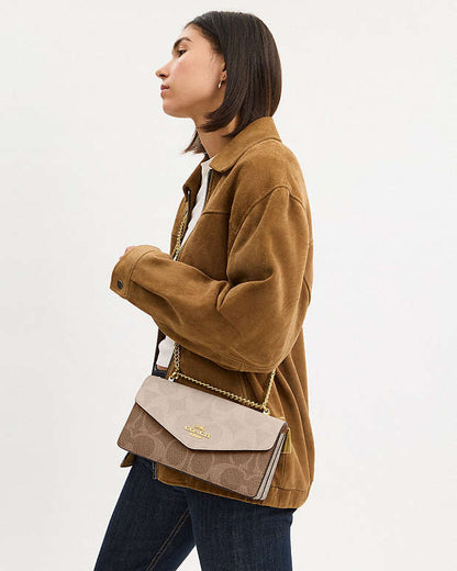 Klare Envelope Crossbody Bag In Blocked Signature Canvas Gold-Sand-Tan Gold-Sand-Tan