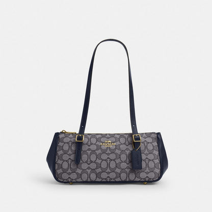 Coach Asher Shoulder Bag In Signature Jacquard Gold Navy Midnight Navy