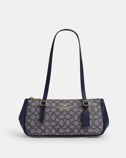 Asher Shoulder Bag In Signature Jacquard Signature Jacquard-Gold-Navy-Midnight Navy Signature Jacquard-Gold-Navy-Midnight Navy