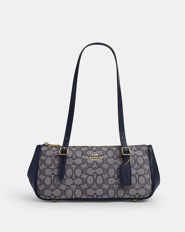 Asher Shoulder Bag In Signature Jacquard Signature Jacquard-Gold-Navy-Midnight Navy Signature Jacquard-Gold-Navy-Midnight Navy