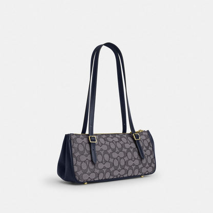 Asher Shoulder Bag In Signature Jacquard Signature Jacquard-Gold-Navy-Midnight Navy Signature Jacquard-Gold-Navy-Midnight Navy
